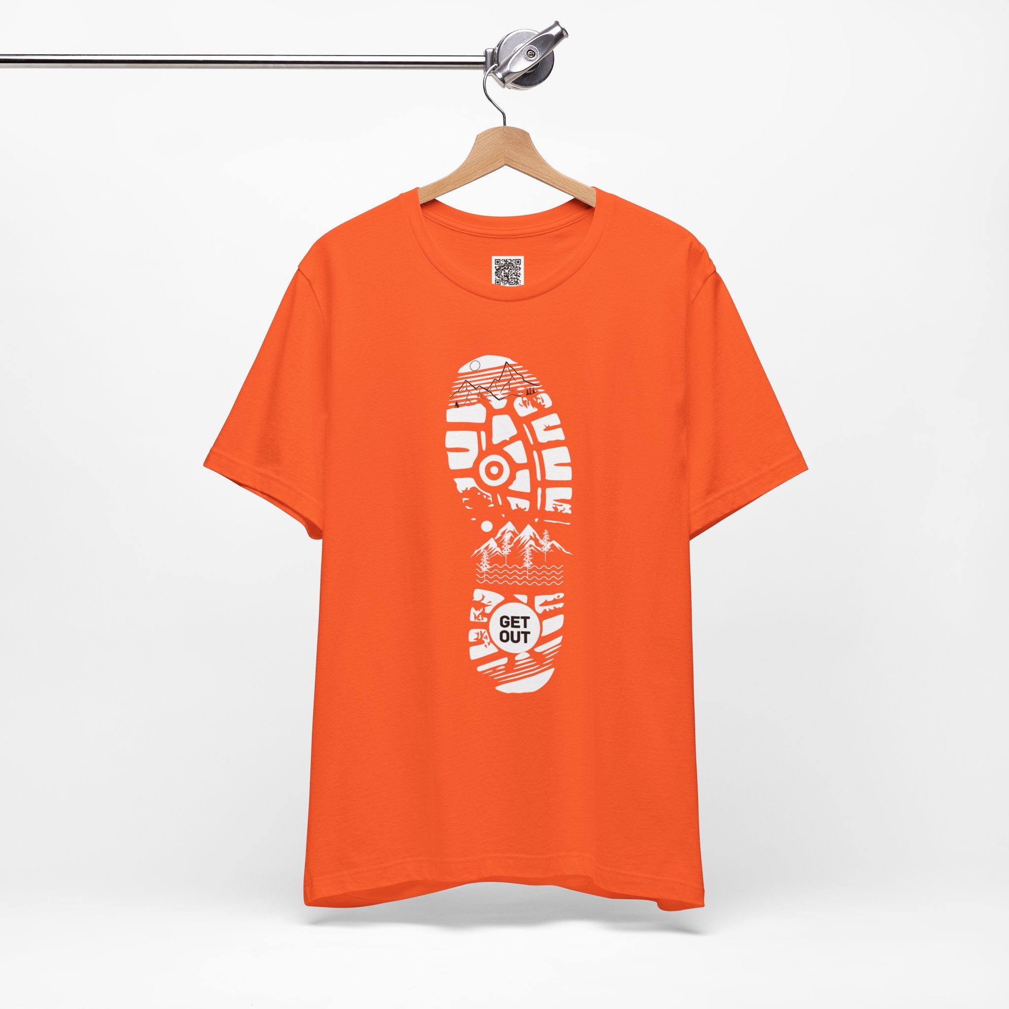 Get Out Hiking Bootprint T-Shirt – Outdoor Adventure Trail Tee with Mountain Wilderness Design