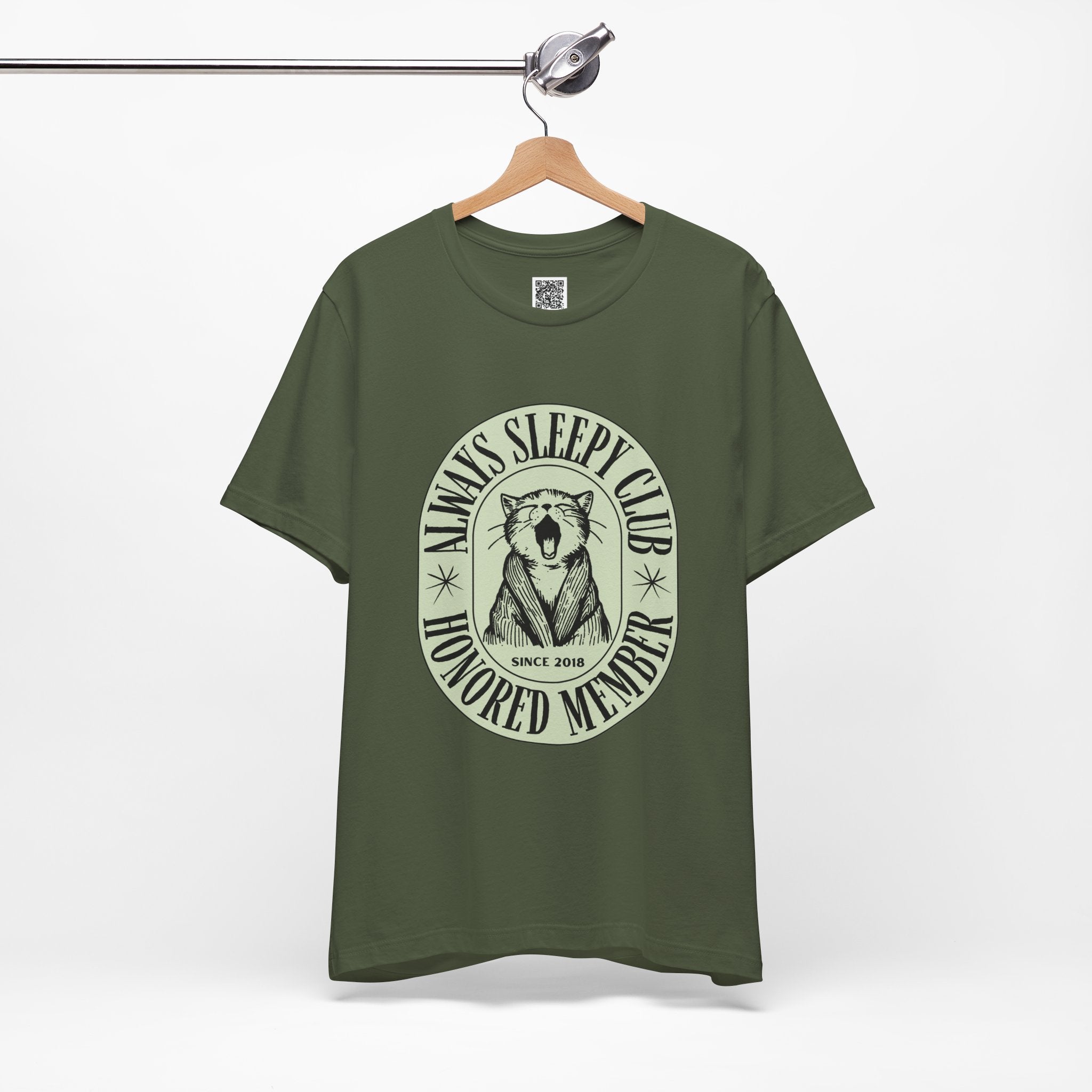 Always Sleepy Club T-Shirt – Funny Yawning Cat Tee for Nap Lovers & Lazy Day Vibes