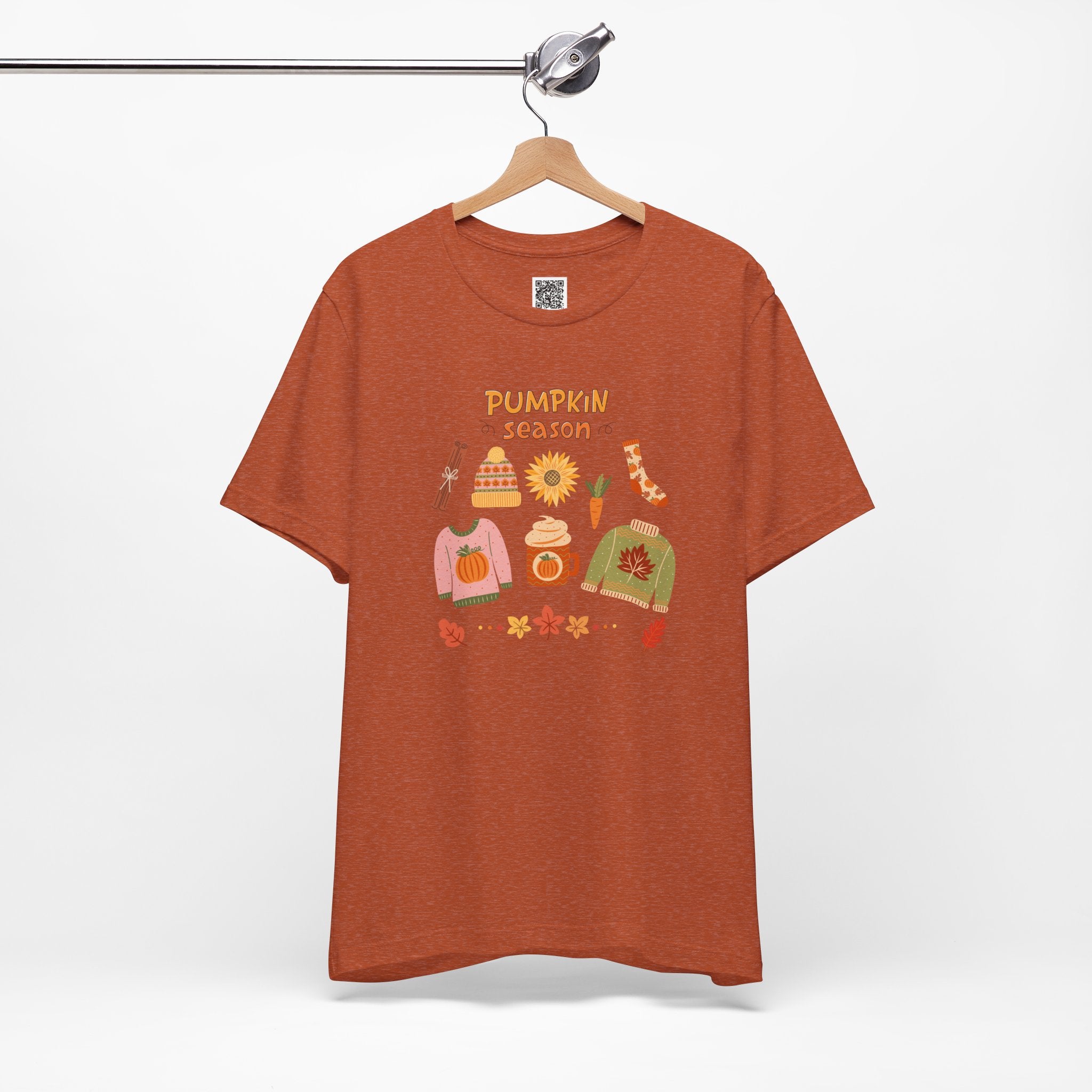 Pumpkin Season T-Shirt – Cozy Fall Graphic Tee with Autumn Sweaters, Latte, and Harvest Icons