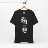 Get Out Hiking Bootprint T-Shirt – Outdoor Adventure Trail Tee with Mountain Wilderness Design